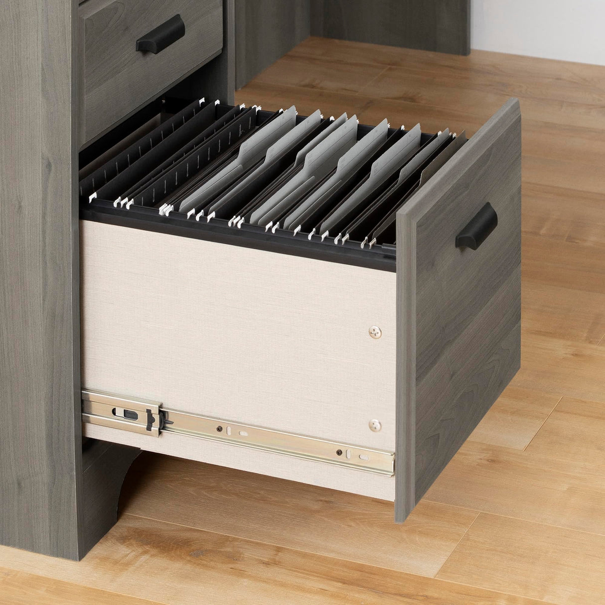 Versa L-Shaped Desk, Gray Maple