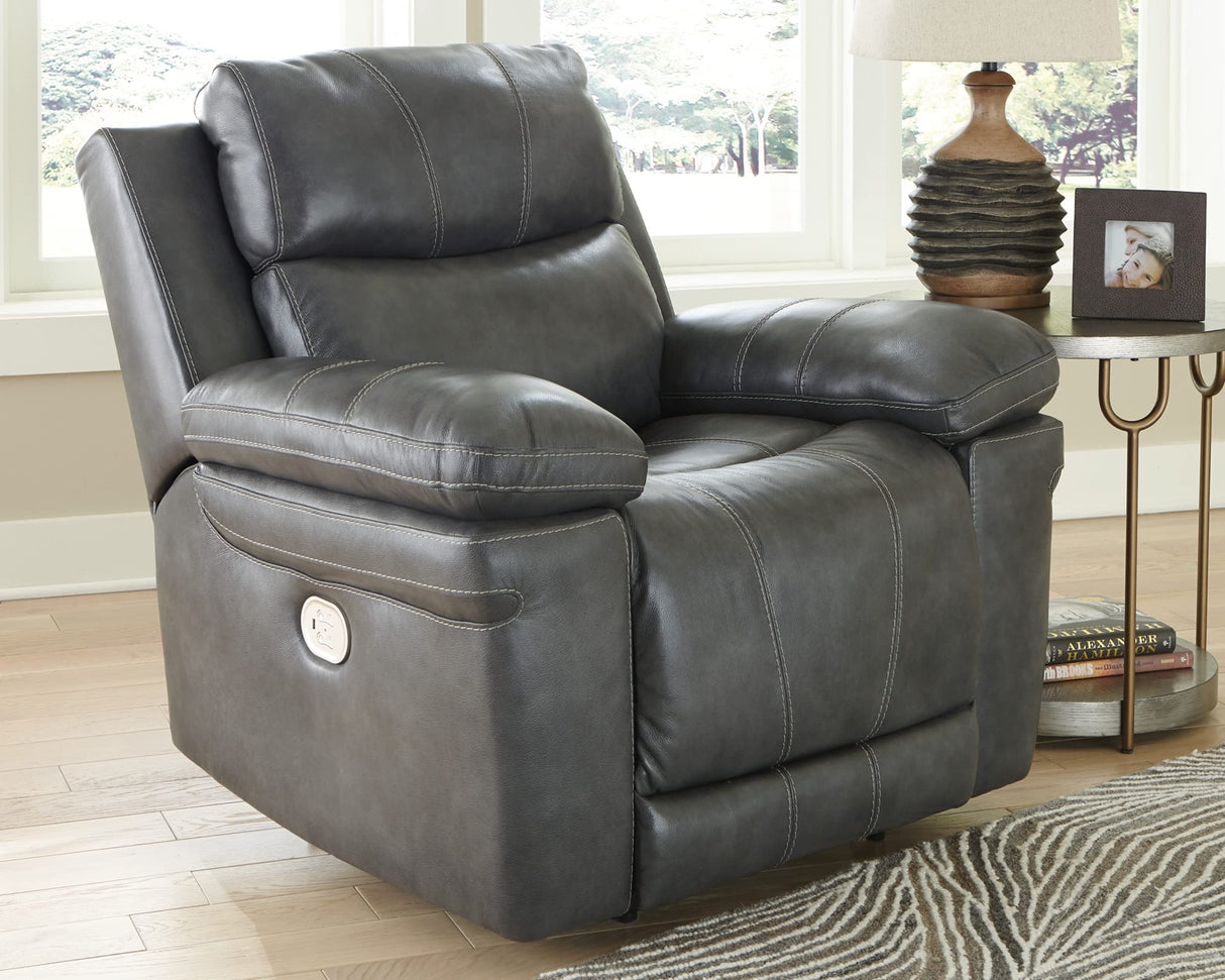 Edmar Leather Power Recliner with Adjustable Headrest, Gray