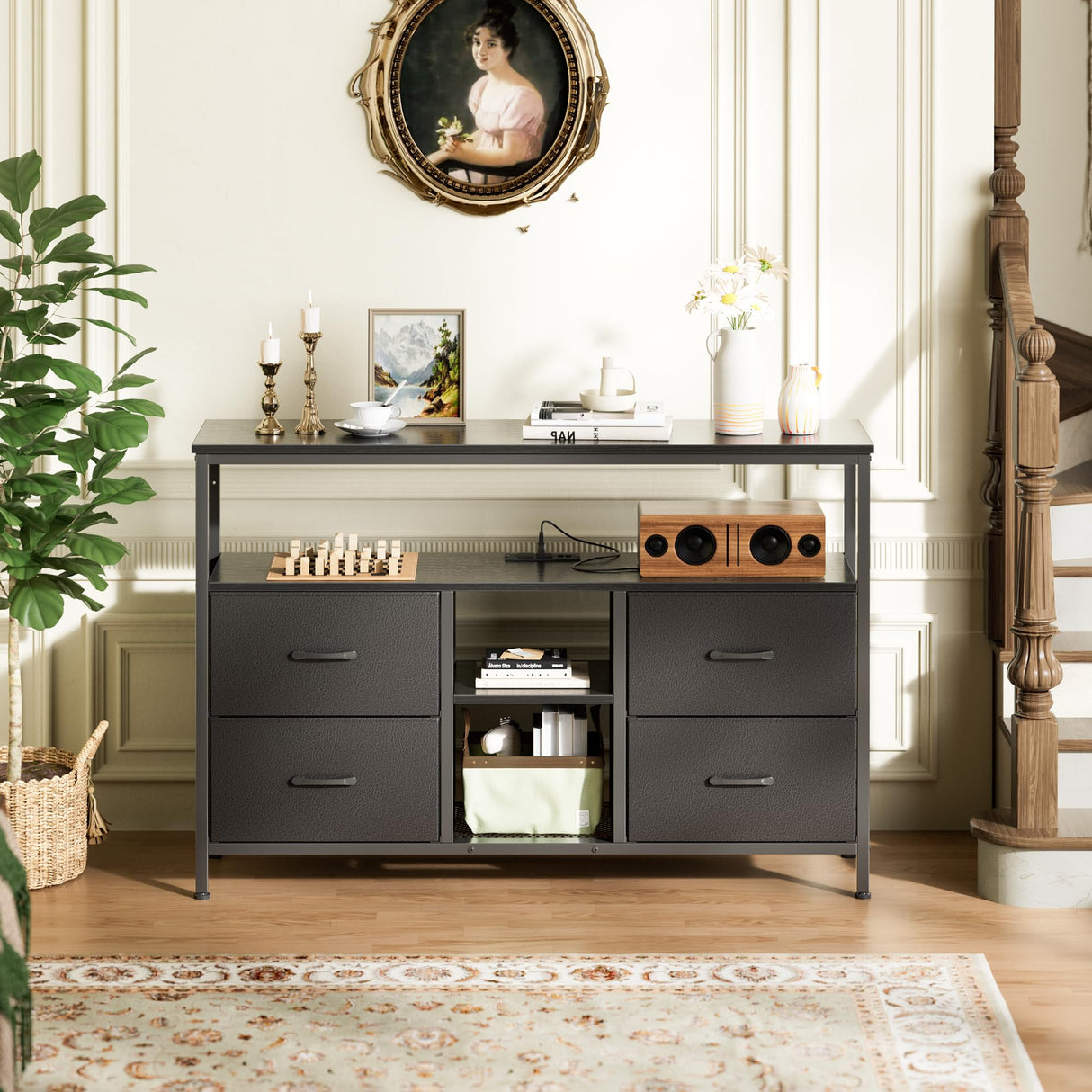 TV Stand Dresser with Power Outlets and LED Lights
