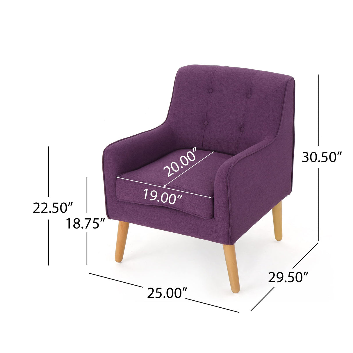 Felicity Mid-Century Fabric Arm Chair, Purple