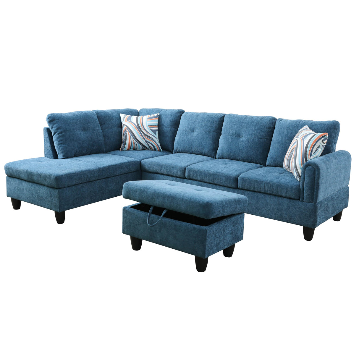 Living Room L Shaped Couch Upholstered Futon Sofa Comfy Flannel Modular Sofa 3-Piece Living Couch