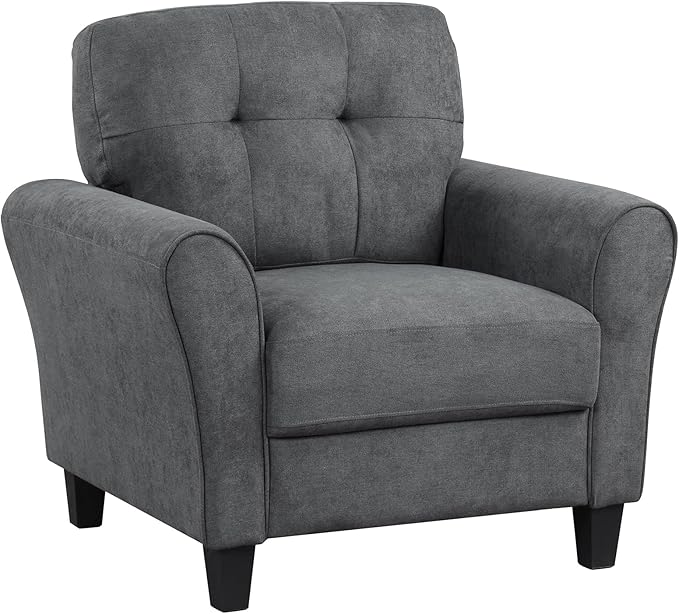 Modern Mid-Century Accent Chair - Linen Living Room Chair with Tufted Back
