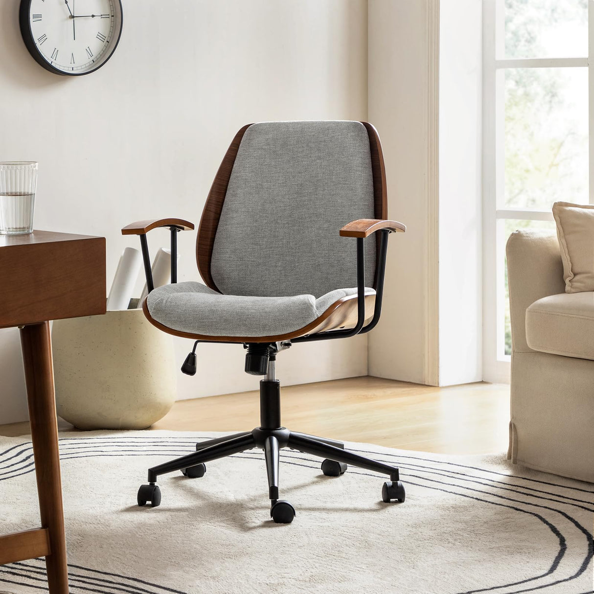 Fabric Office Chair with Steel Legs, Home Office Leisure Chair with Solid Wood Frame