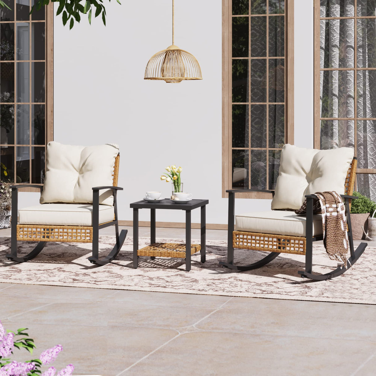 3 Pieces Rocking Bistro Set, Outdoor Patio Furniture Set
