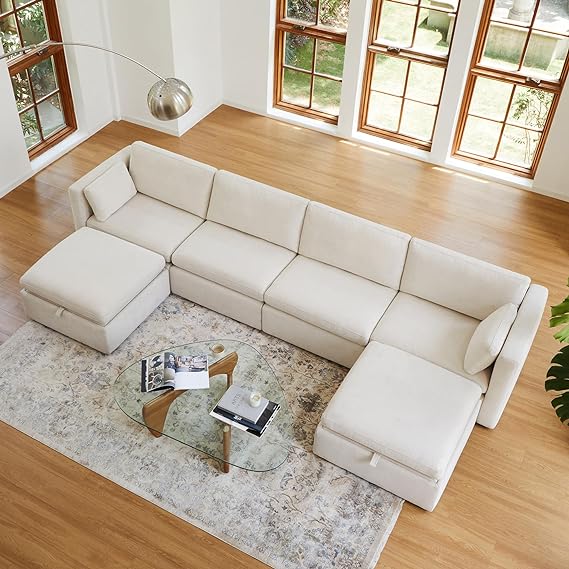 Terracotta 6-Seat U-Shaped Modular Sofa Set, Extra Large Sectional Couch