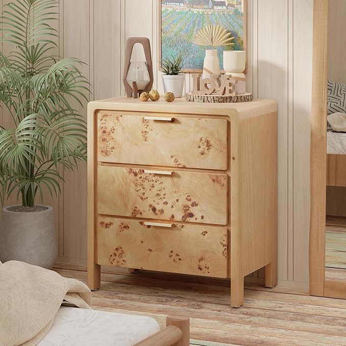 Farmhouse Nightstand with 3 Drawer, Distressed Wood Rustic Accent Dresser