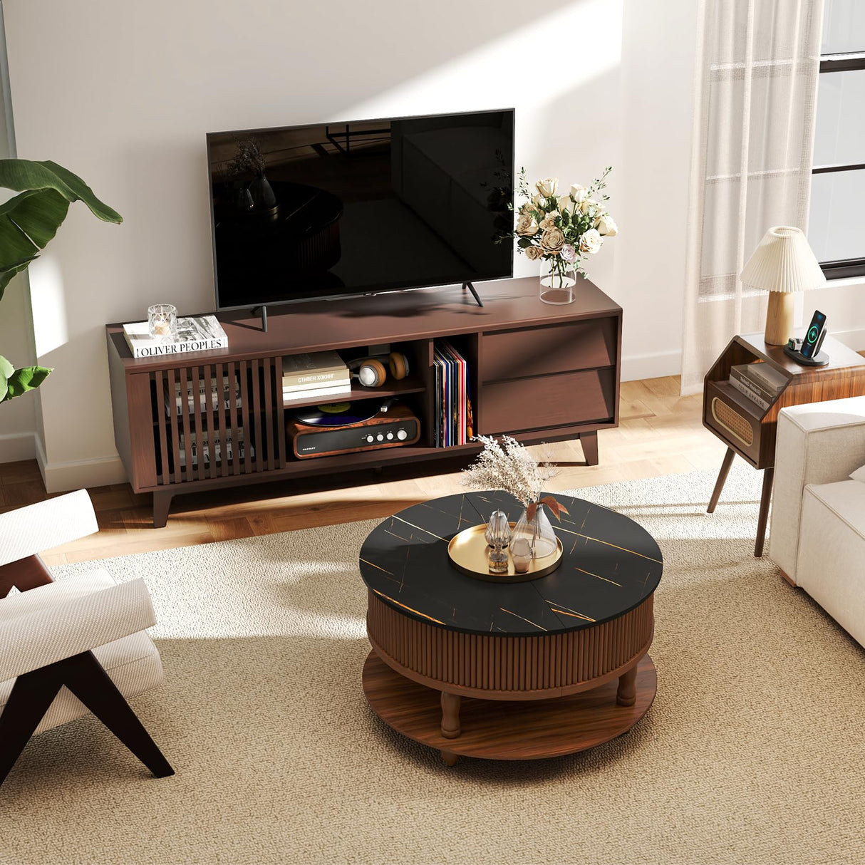 Mid Century Modern TV Stand with 4 Drawers