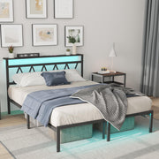 Full Bed Frame with Smart LED Lights, Storage Headboard and USB Charging Station