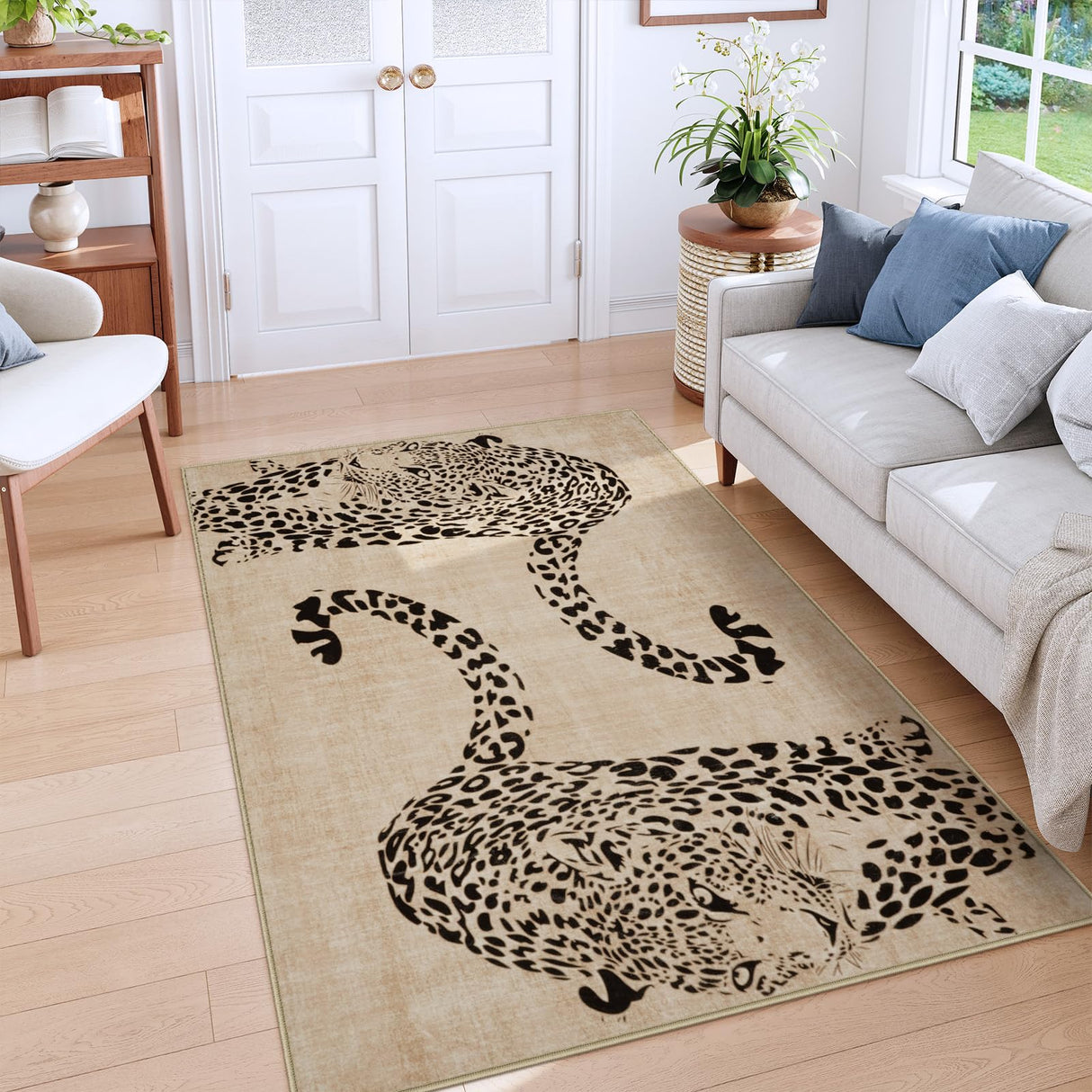 Leopard Print 5x7 Rugs for Living Room, Soft Ultra-Thin Washable Area Rugs