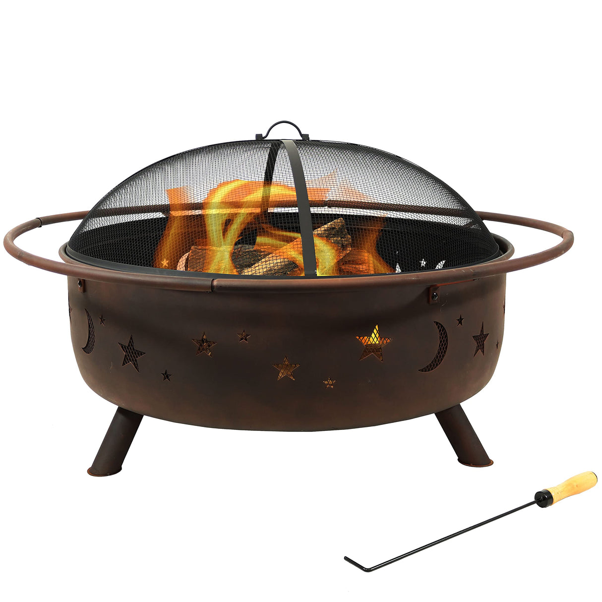 Cosmic 42-Inch Large Outdoor Fire Pit - Wood-Burning Fire Pit with Round Spark Screen
