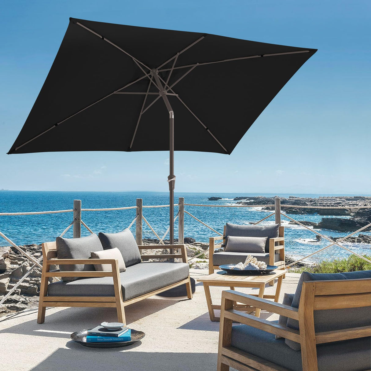 6.5x10 ft Rectangular Patio Umbrellas Outdoor Market Umbrella with Push Button