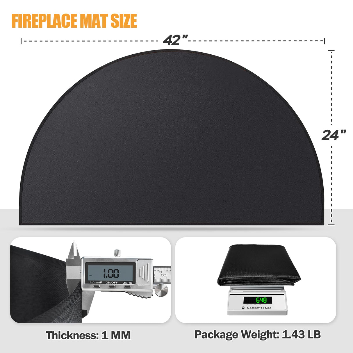 Hearth Rugs for Fireplaces Fire Resistant, 24 X 42 inches Half Round