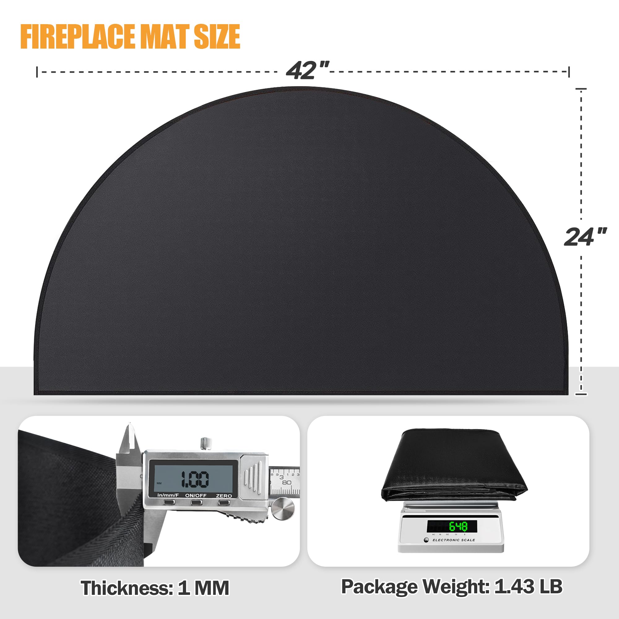 Hearth Rugs for Fireplaces Fire Resistant, 24 X 42 inches Half Round