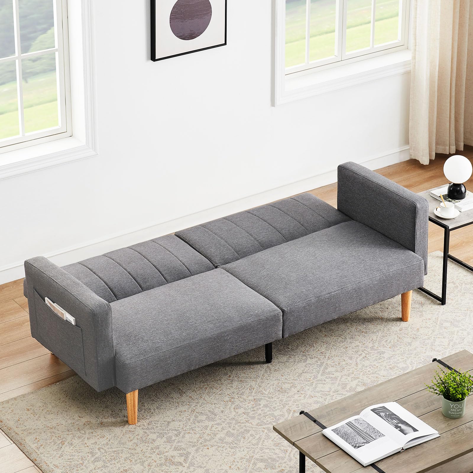 Futon Linen Sofa Bed, 79 Inch Sofa Couch, Love Seat