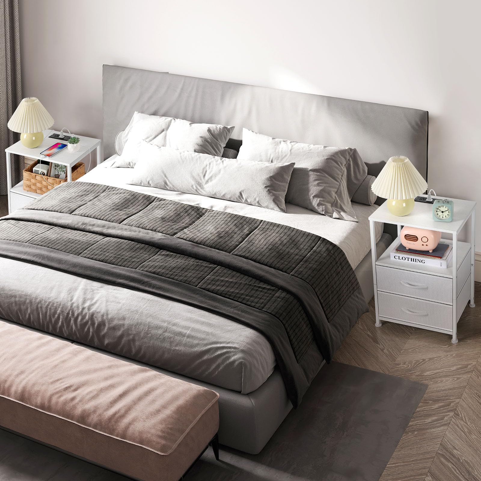 2 Fabric Drawers Small Night Stand