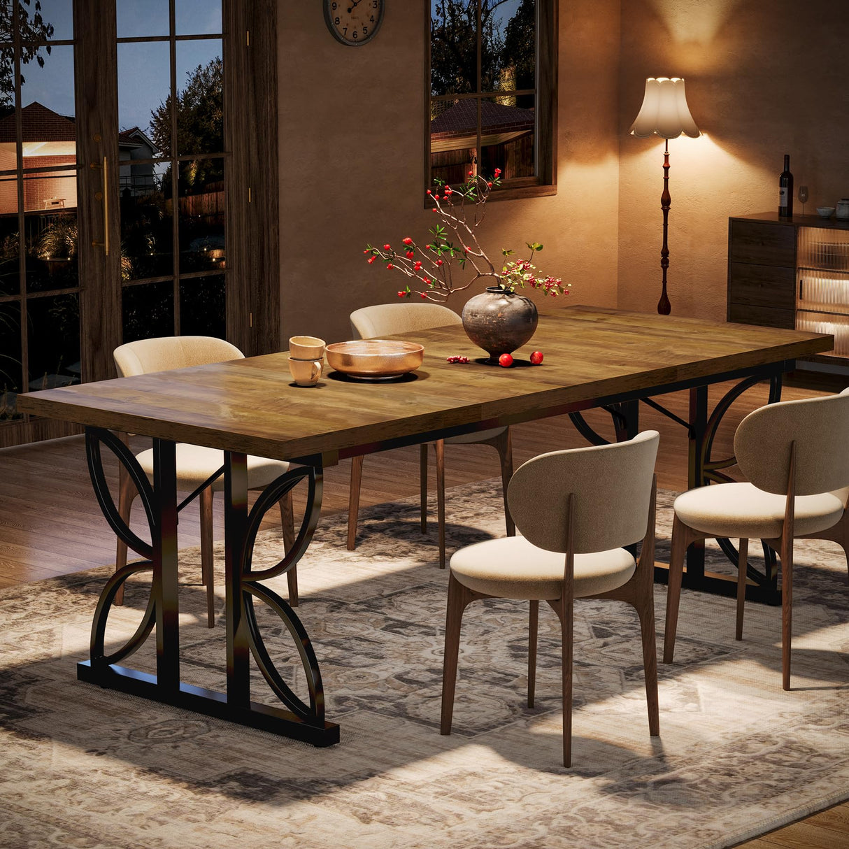 71" Dining Table for 6, Farmhouse Kitchen Dinner Table with Metal Frame, Rectangular Eating Desk, Dining Room