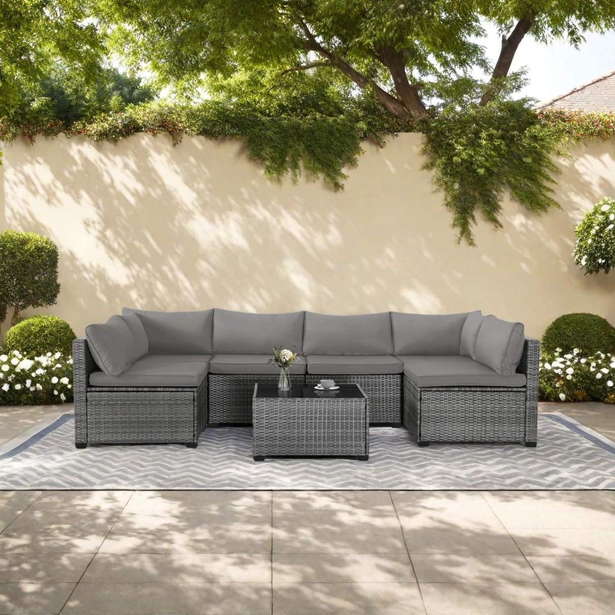 7-Piece Outdoor Patio Sectional Set, Durable Rattan Couch