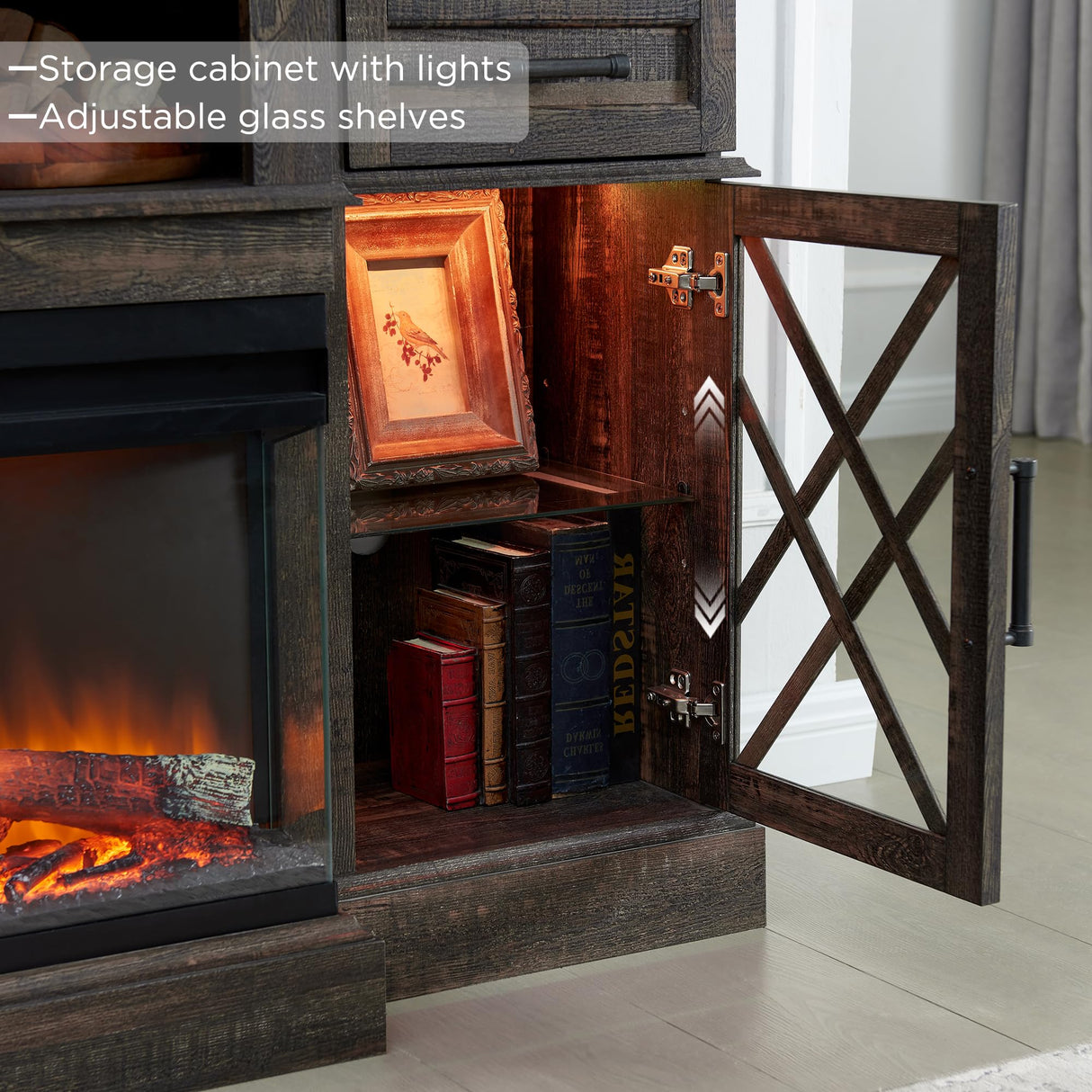 70'' TV Stand with 36'' Electric Fireplace, Media Entertainment Center for TVs Up to 80'',