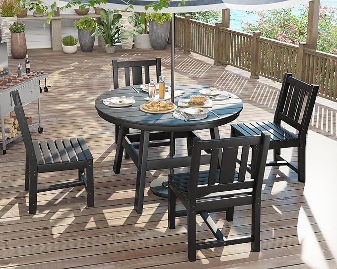 5 Piece HDPE Outdoor Dining Tables and Chairs, All-Weather Patio Outdoor Furniture