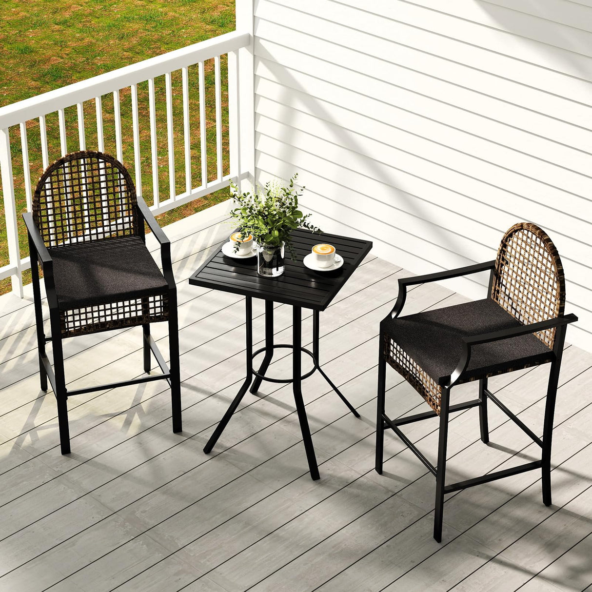 Outdoor High Stool Bistro Set with 2 Bar Chairs, 3 Piece Patio Bar Table Sets