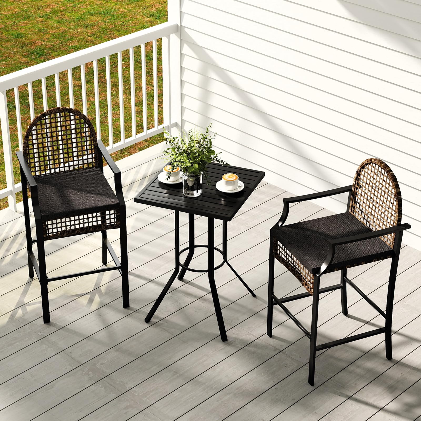 Outdoor High Stool Bistro Set with 2 Bar Chairs, 3 Piece Patio Bar Table Sets