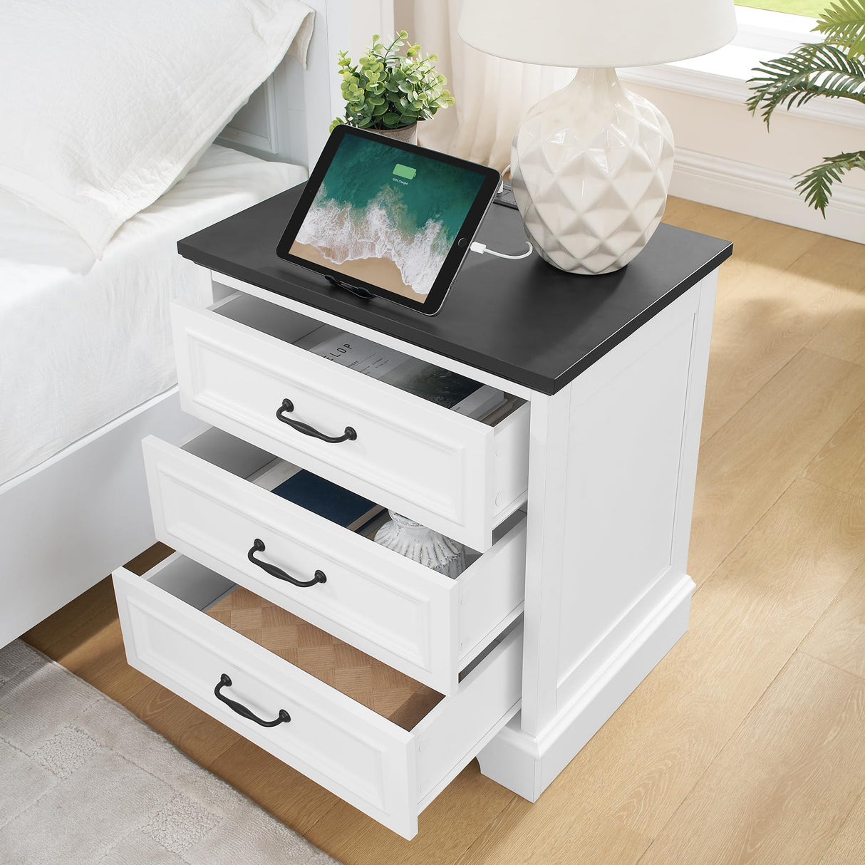 Nightstand with 3 Drawers,Wood Night Stand