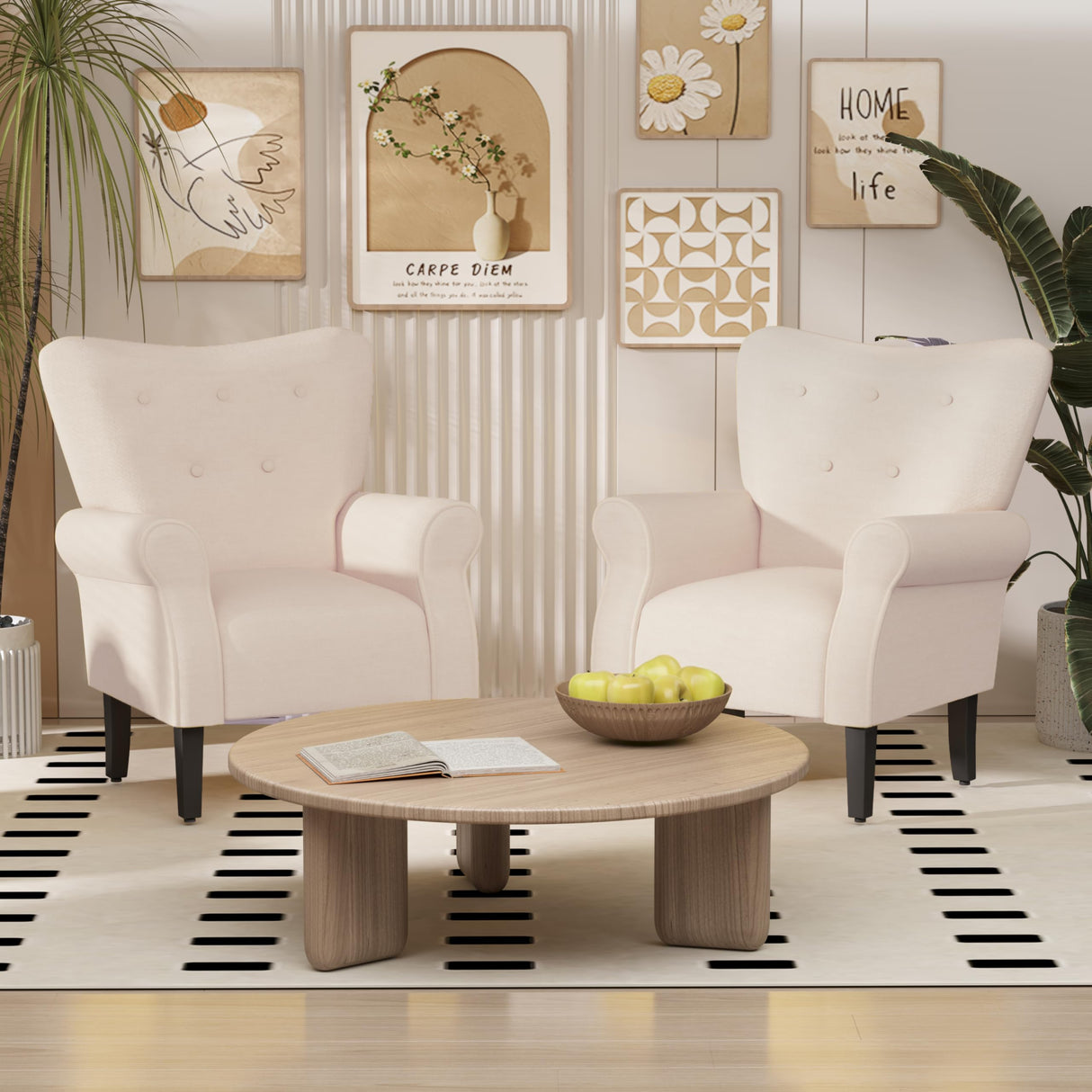 Mid Century Wingback Arm Chair,Modern Upholstered Fabric High Back Accent Chair