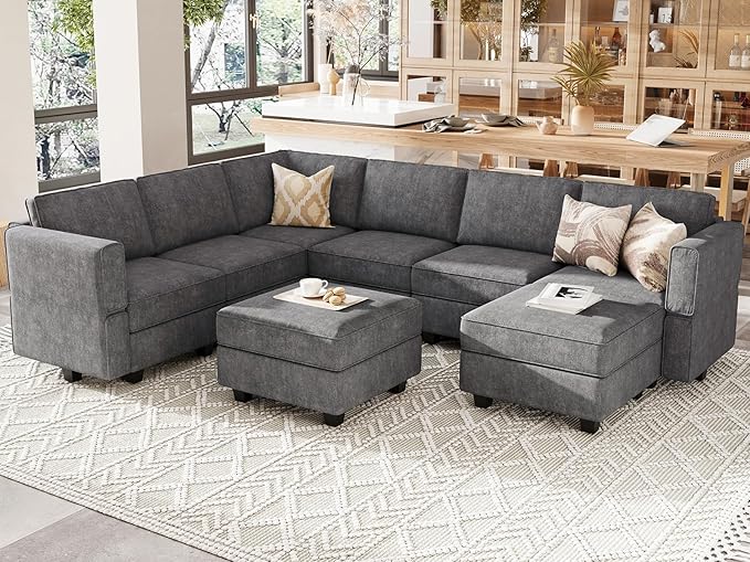 L-Shaped Sofa with Storage Seat Fabric Modular Sectional
