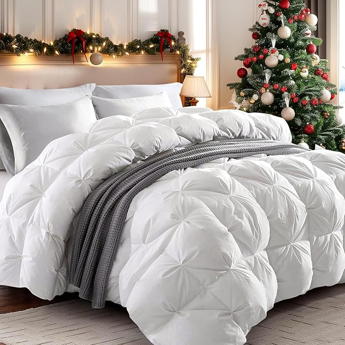 puredown Grey Goose Down Comforter Twin Size, 800 Fill Power, 100% Cotton 700 TC Fabric, Winter Duvet Insert, Pinch Pleat Heavyweight Comforter Cloud Fluffy Extra Warmth