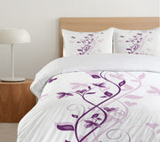 Spring Duvet Cover Set, Violet Tree Swirling Lilac Blooms with Butterfly Ornamental