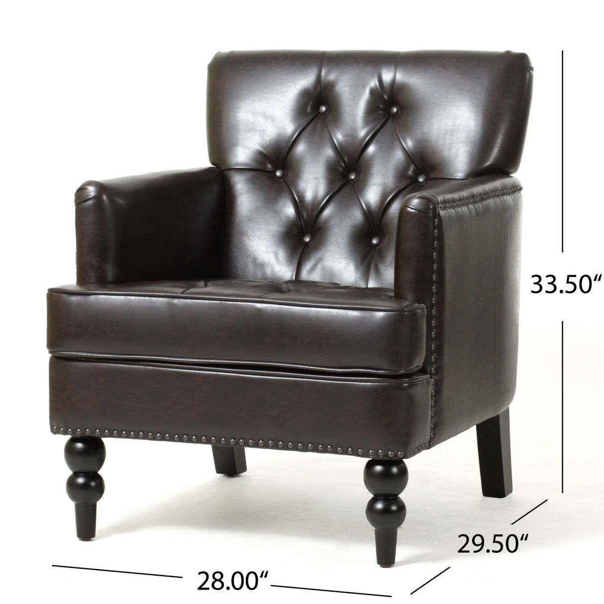 Malone Leather Club Chair, Brown 28D x 29.5W x 33.5H Inch