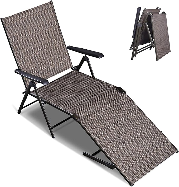 Chair Outdoor Set of 2, Folding Patio Recliner Chair with Adjustable Reclining Back &