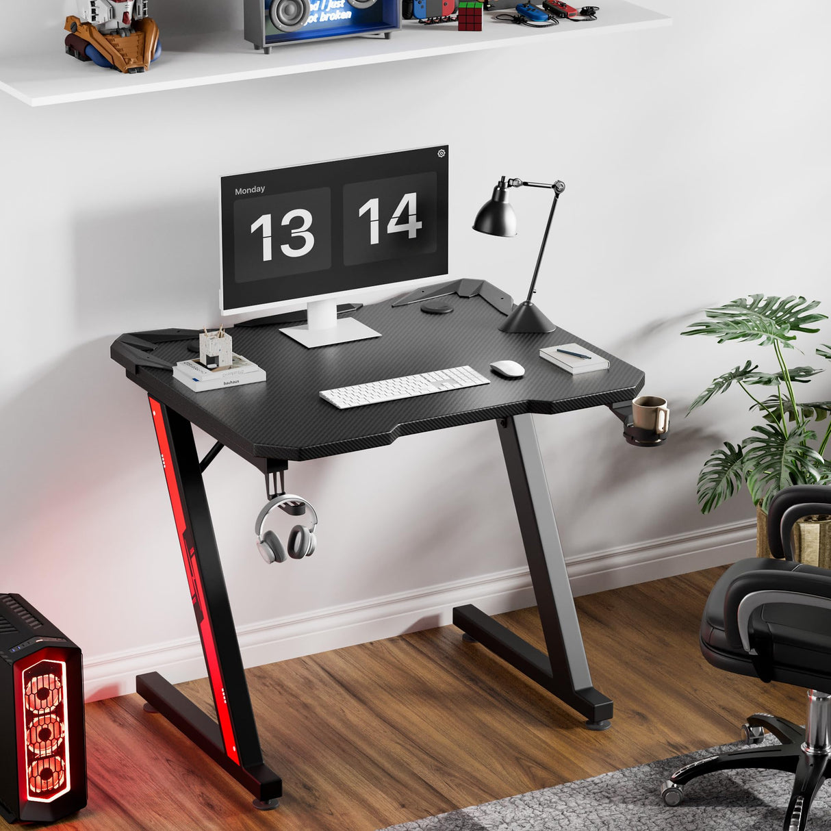 Gaming Desk Computer Desk Z-Shaped Gaming Table with Carbon Fibre Surface
