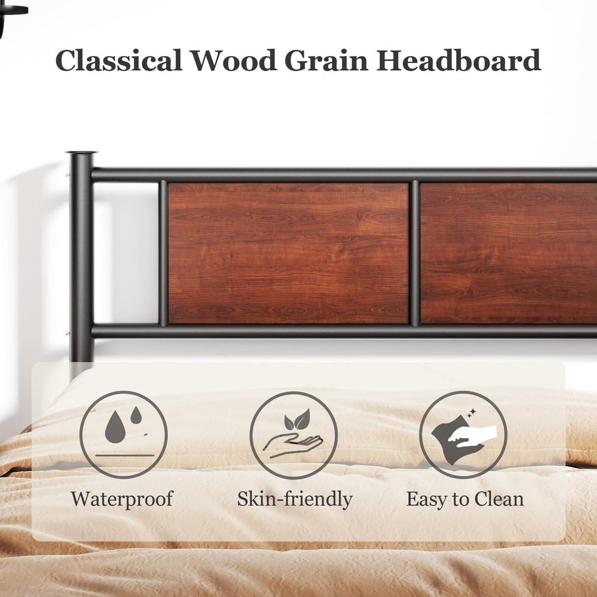 Queen Size Bed Frame with Wooden Headboard, Heavy Duty Platform Bed with 12 inches