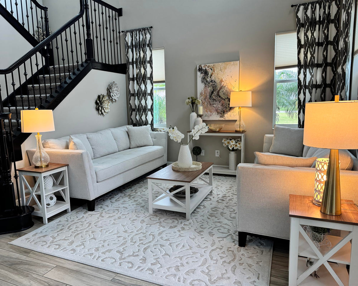 End Tables Living Room Set of 2, Farmhouse Small Side Table 3-Tier Modern Bed Side