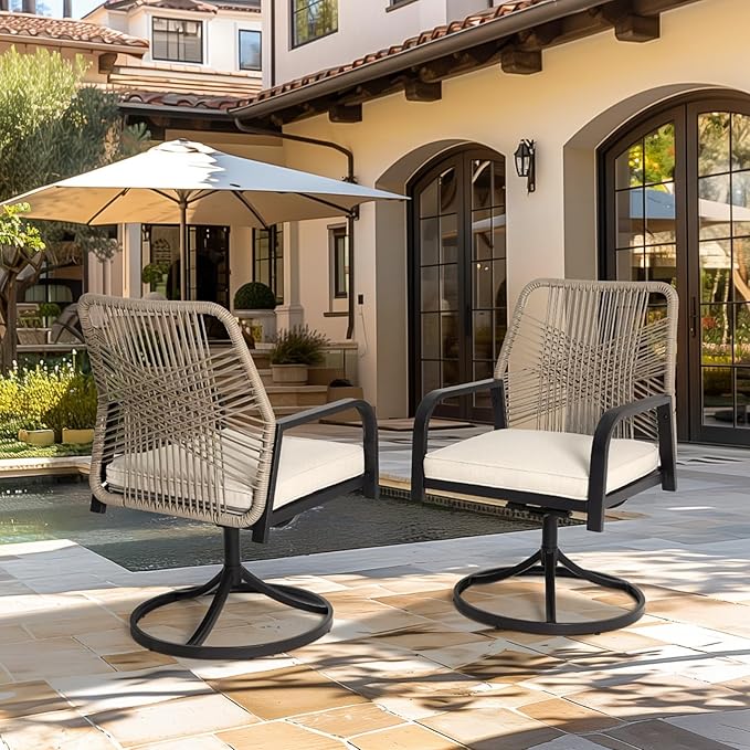 5-Piece Outdoor Dining Set, 4 Swivel Rattan Chairs