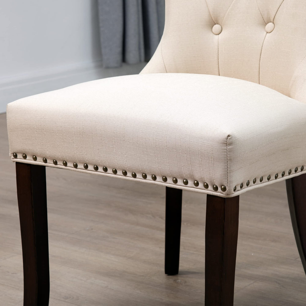 Tufted Fabric Dining Chairs Set of 2 - Upholstered Solid Wood Accent Chairs with Nailhead Trim