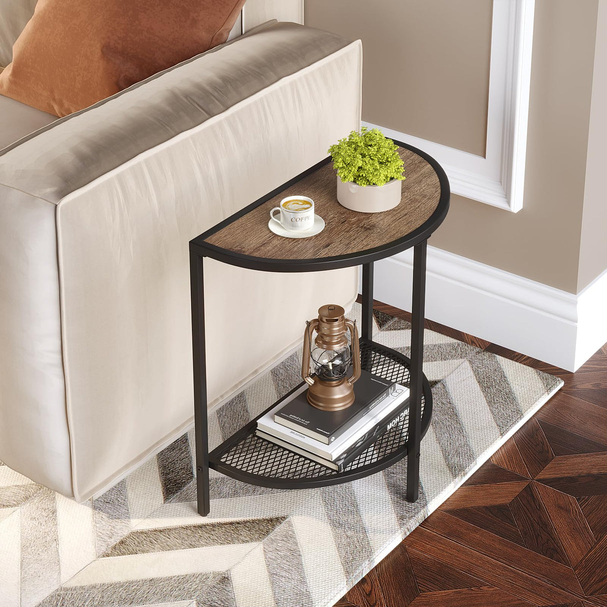 Small Side Table 19.7'' Half Moon Side Tables for Living Room