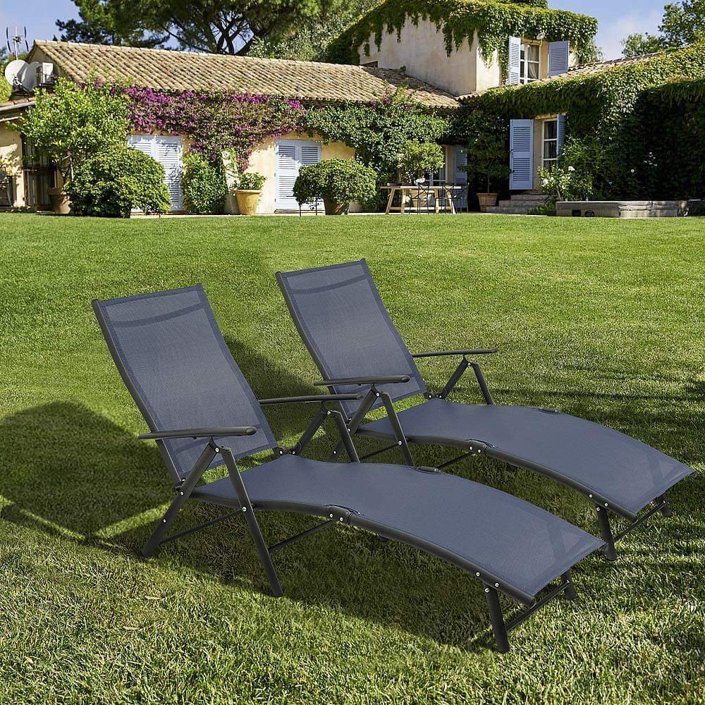 Lounge Chairs Adjustable Chaise Lounge Chairs Folding Outdoor Recliners Set of 2 for