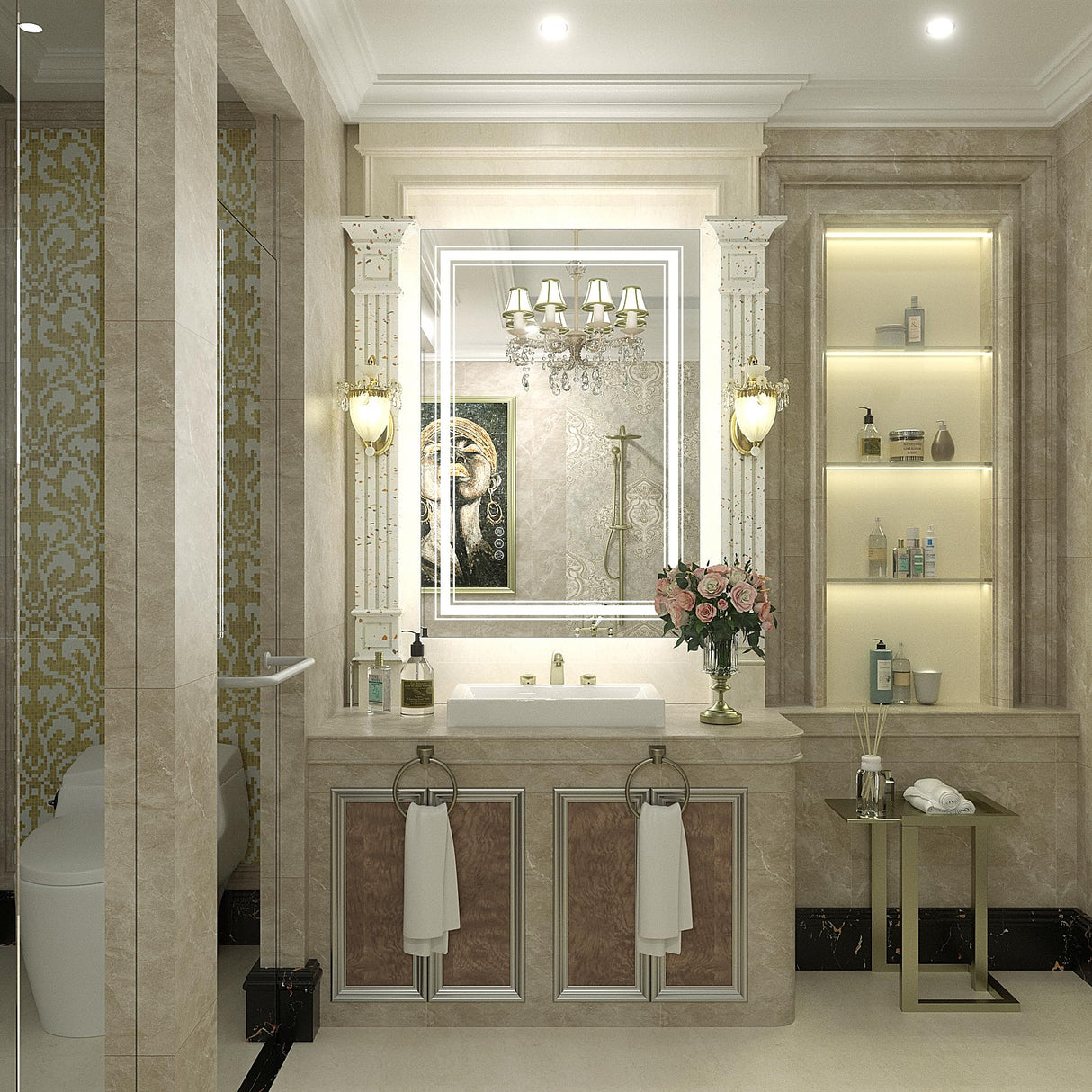 LED Bathroom Mirror with Lights, LED Dimmable Vanity Mirror