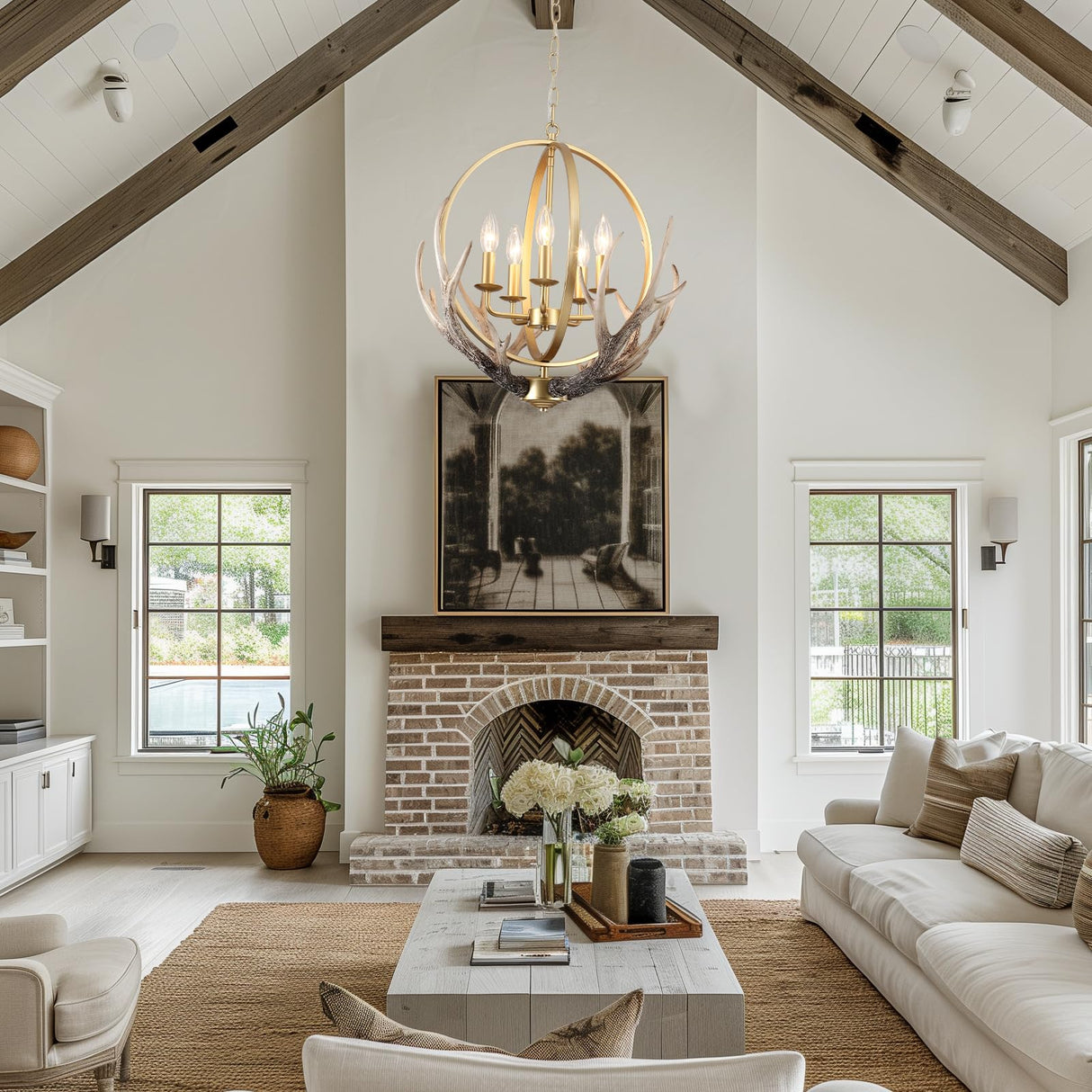 Gold Chandelier 5-Light Farmhouse Chandeliers for Dining Room Rustic Ceiling Light Fixture