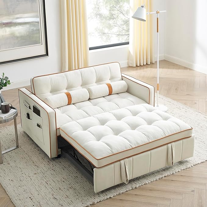 Pull Out Sleeper Sofa, Convertible Futon Sofa Bed with USB Port, Modern Pullout Couch