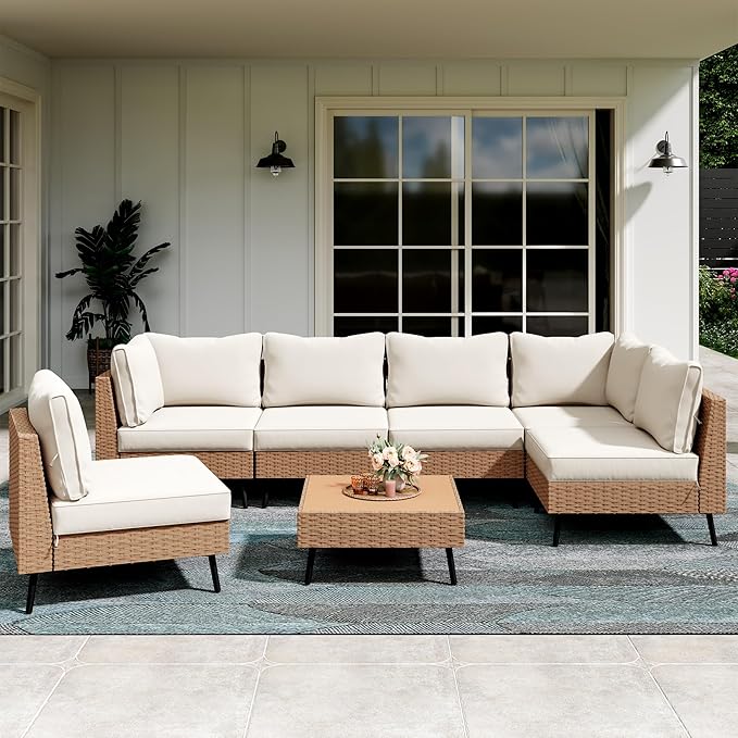 8 Piece Outdoor Sectional Sofa PE Rattan Patio Conversation Sets, All Weather Patio Furniture Set