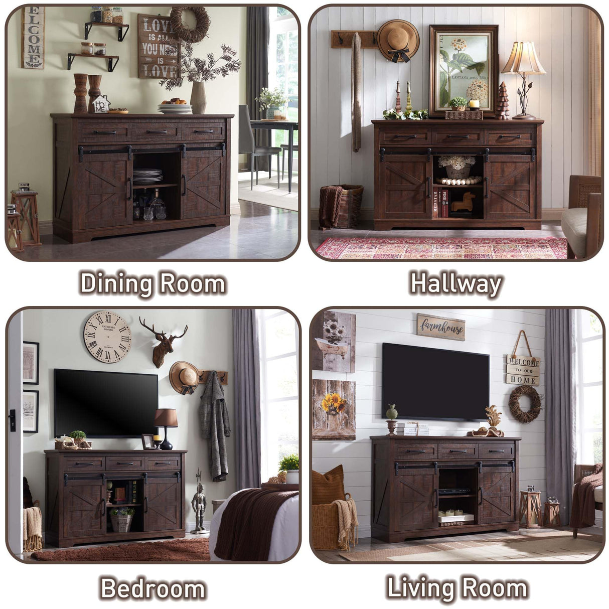 Farmhouse Buffet Cabinet, 53ā Sideboard Cabinet w/3 Drawer, Rustic Storage Cabinet