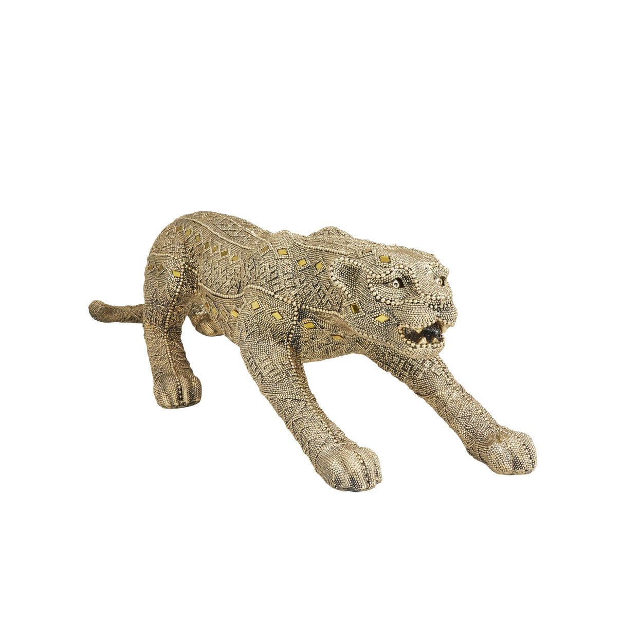 Polystone Leopard Decorative Sculpture Carved Encrusted Beading Home Decor Statue