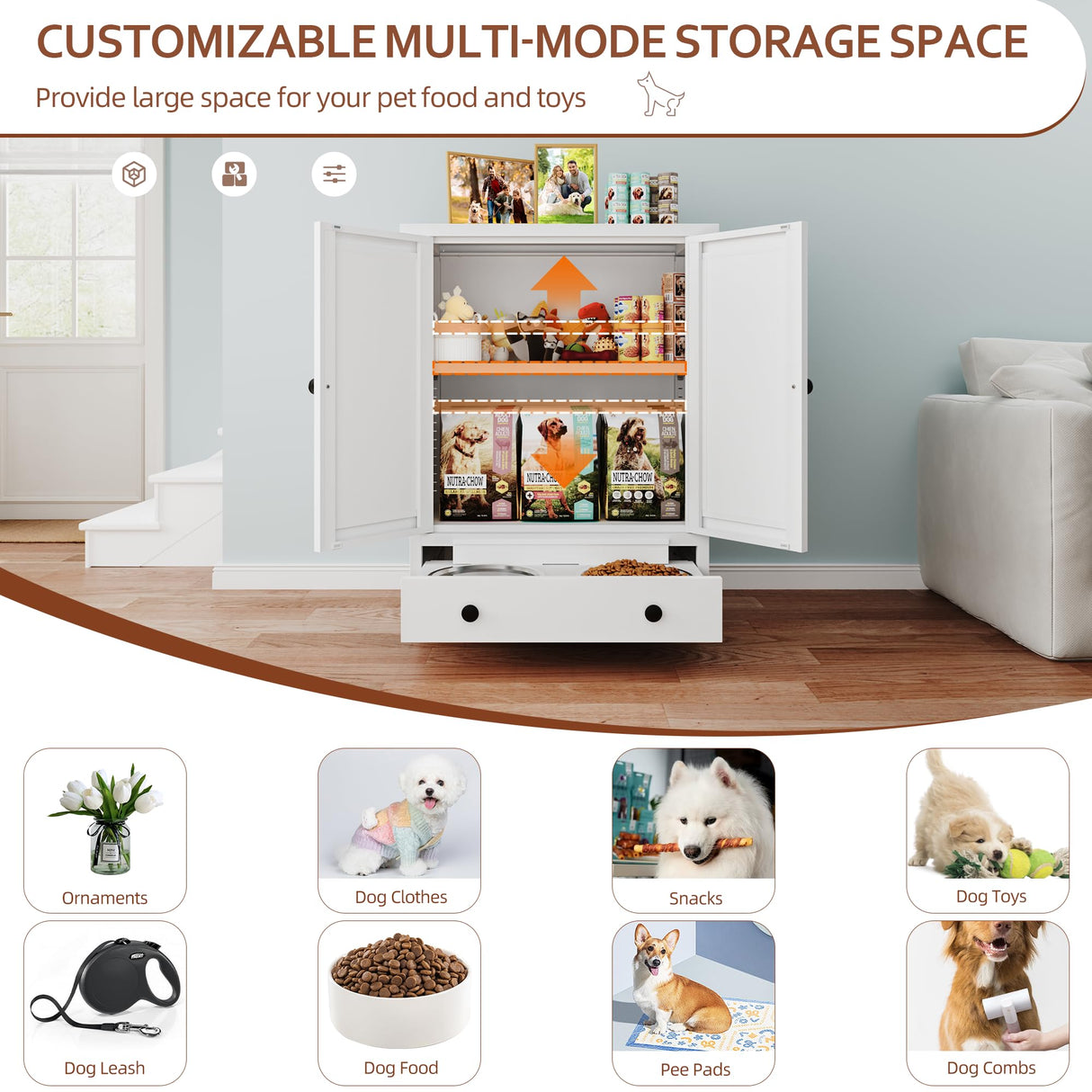 Metal Dog Feeding Station with Storage Cabinet & Elevated Bowls