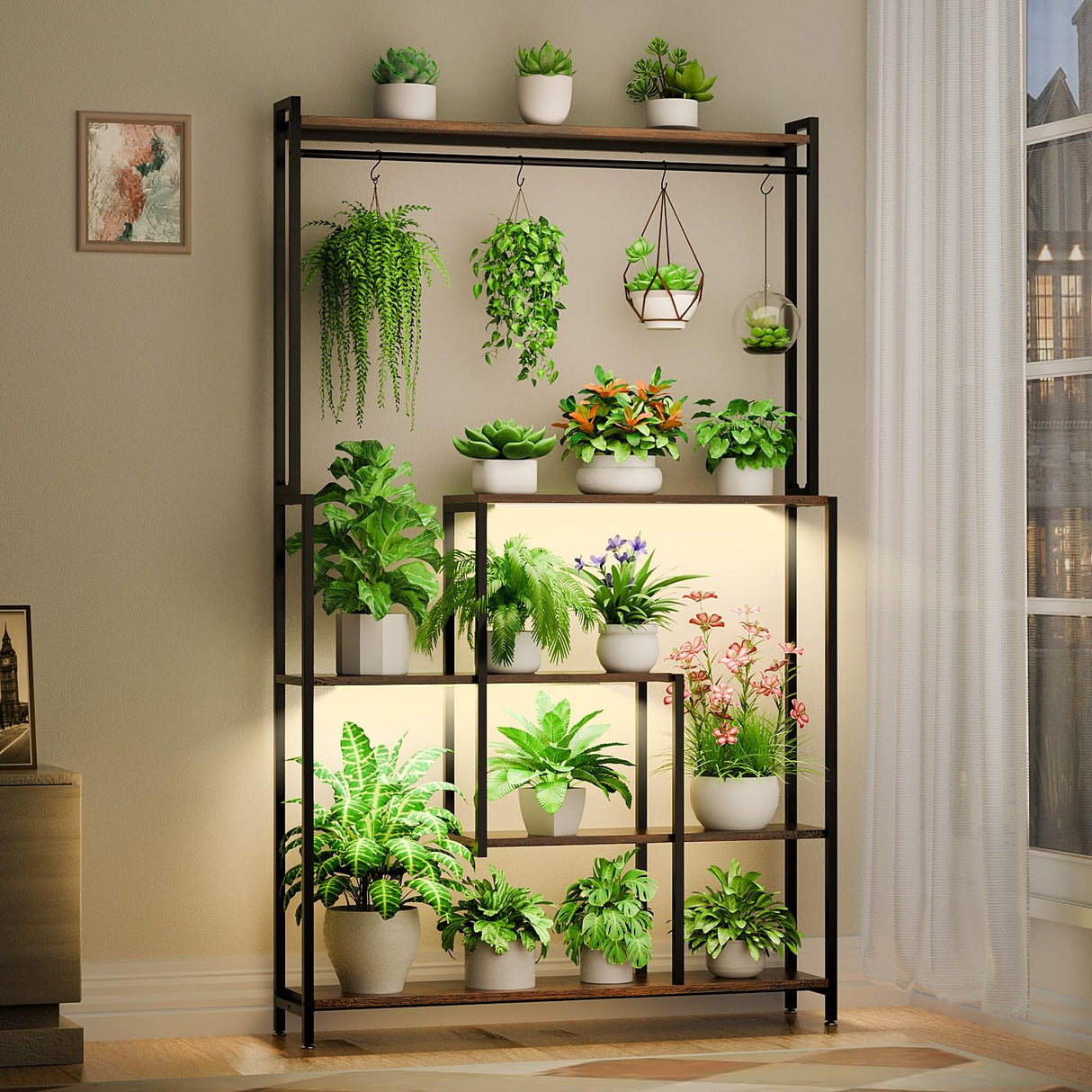 PlantMaster 72 – 5-Tier Metal Plant Stand with Grow Lights