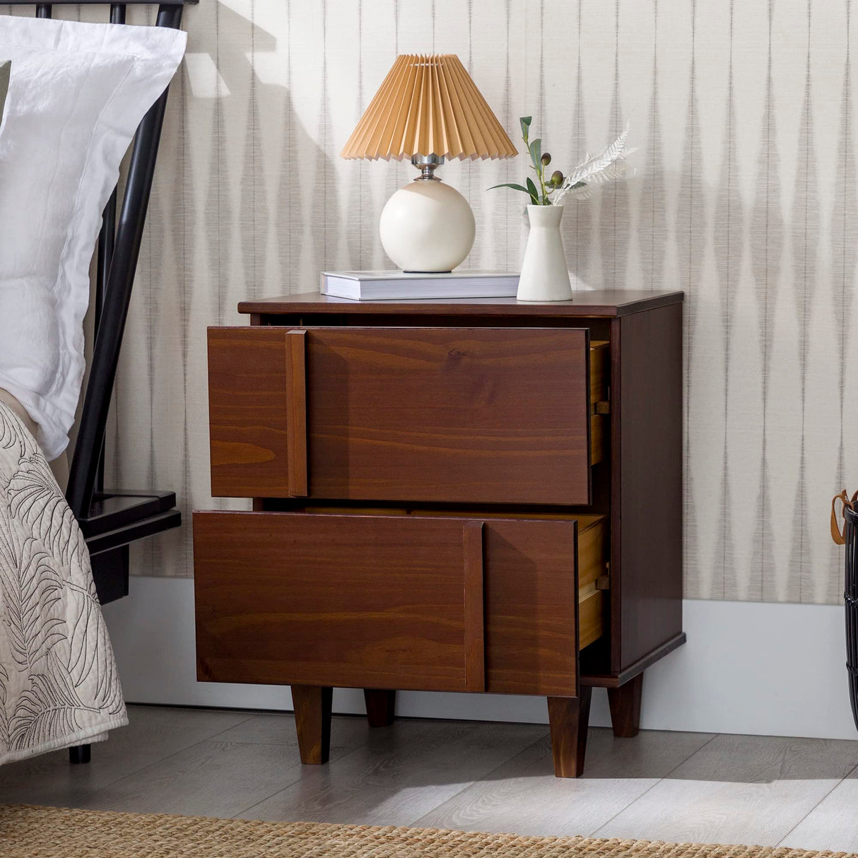 Sprague Contemporary Detailed Drawer Solid Wood Nightstand