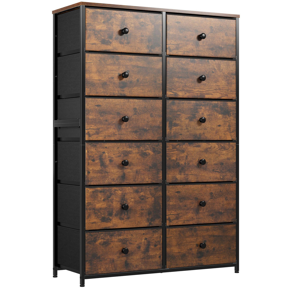 12 Drawer Dresser with Wooden Top and Metal Frame