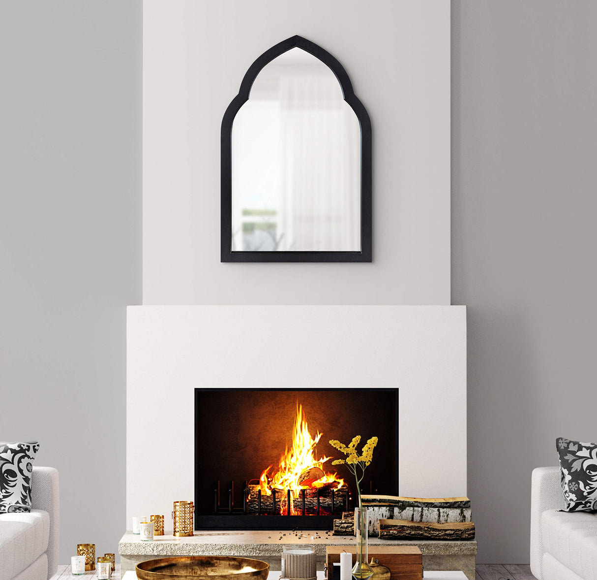 Eileen Glam Arched Wall Mirror, 20 x 30, Black, Sophisticated Bohemian Wall Decor